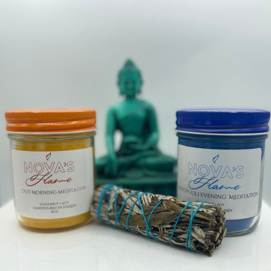 Oud + Patchouli meditation candles.